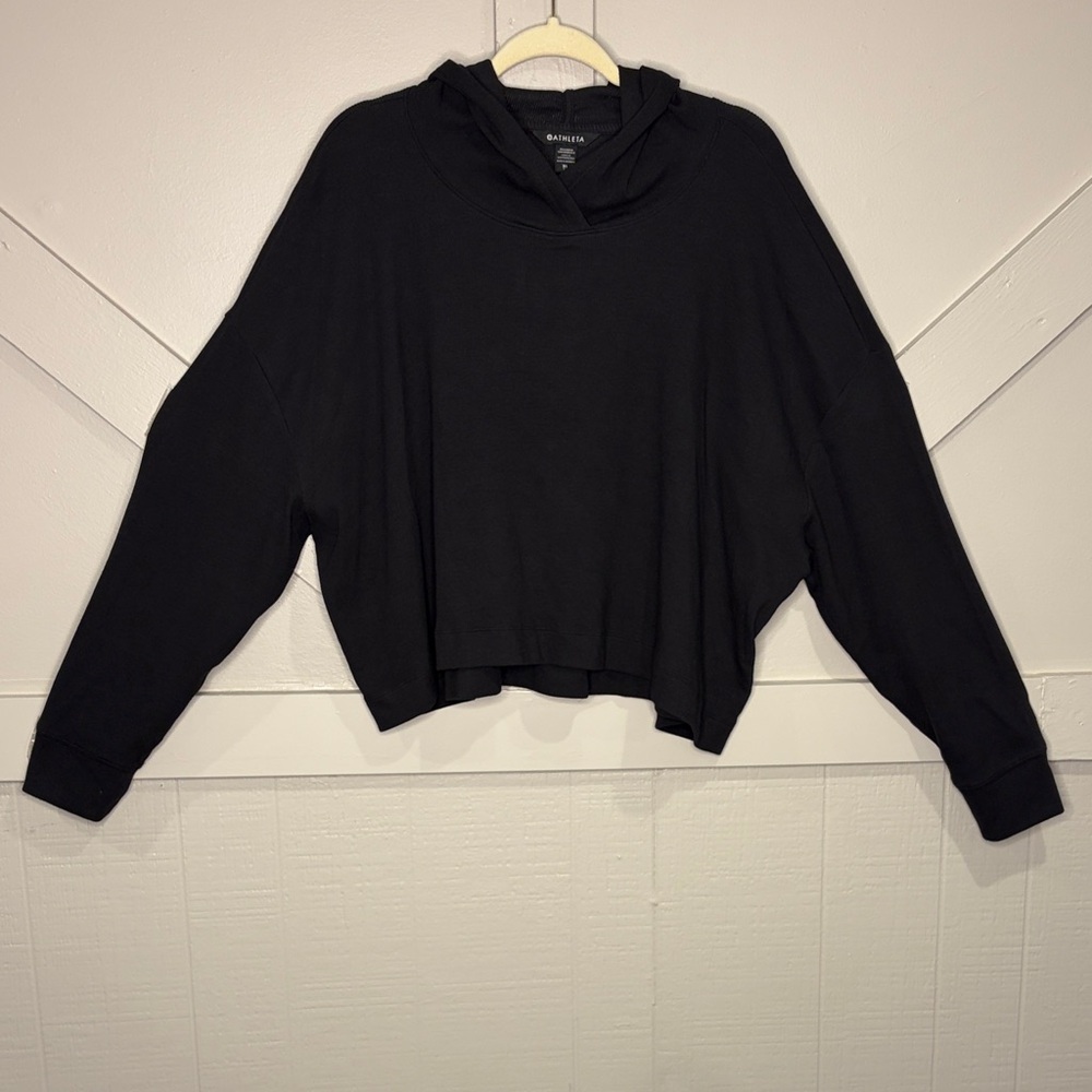 Athleta XL Coaster Cropped Hoodie Boxy Oversize Cropped Black Cotton Modal Blend